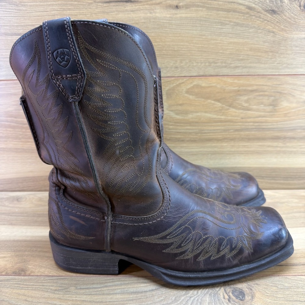 ARIAT Rambler Phoenix Angel Wings Cowboy Boots Mens 8.5 D Brown Leather Short